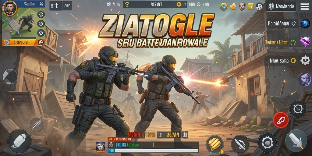 Tangkapan layar utama ZIATOGEL dengan aksi pertempuran Battle Royale.